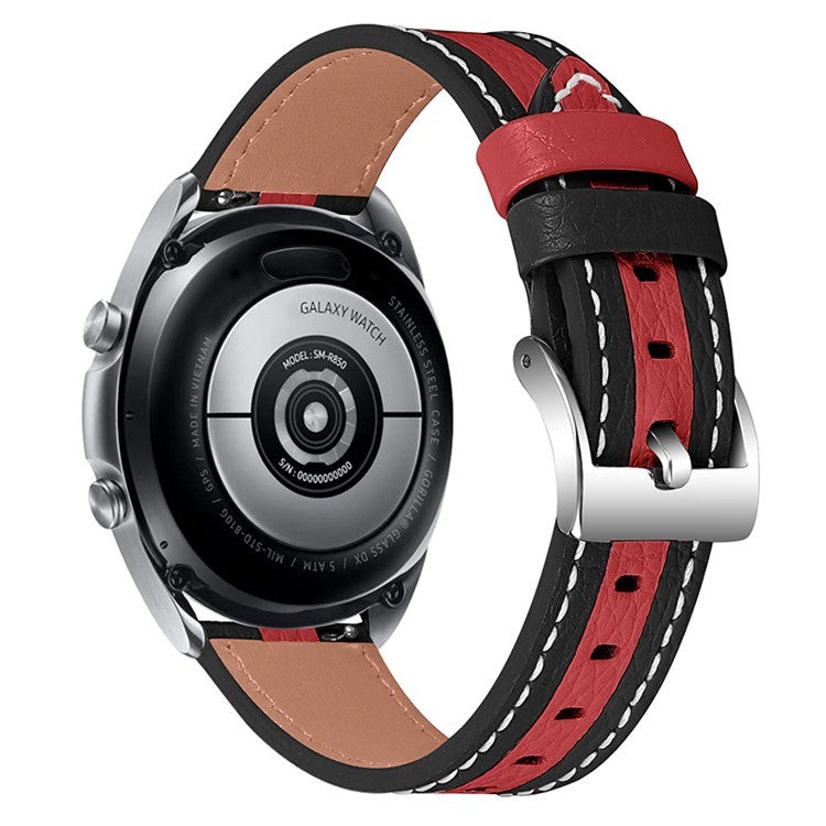20mm Wrist Strap for Withing Steel Men Style Smart Watch Color Splicing Design Adjustable Cowhide Leather Band - Black/Red