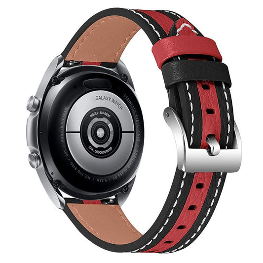 20mm Wrist Strap for Withing Steel Men Style Smart Watch Color Splicing Design Adjustable Cowhide Leather Band - Black/Red