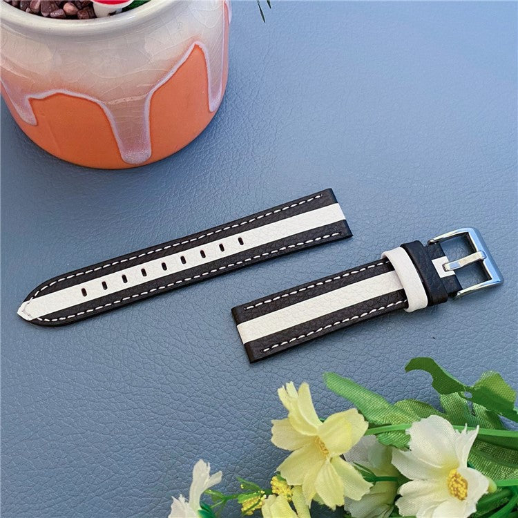 20mm Smart Watch Strap for Huami Amazfit GTS/Bip/Bip Lite Color Splicing Design Cowhide Leather Replacement Band - Black/White