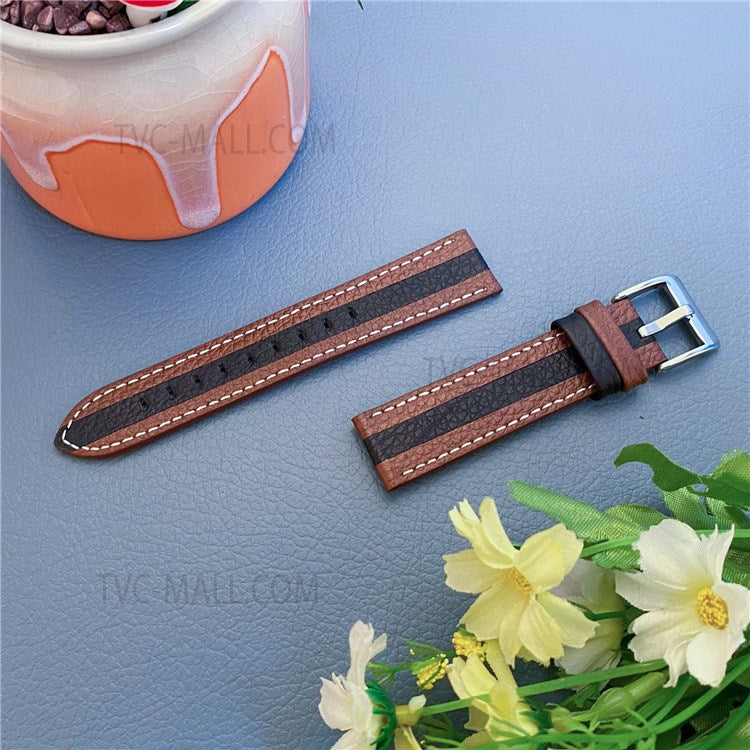 20mm Cowhide Leather Wrist Band for Garmin Venu Stylish Color Splicing Adjustable Replacement Strap - Brown/Black