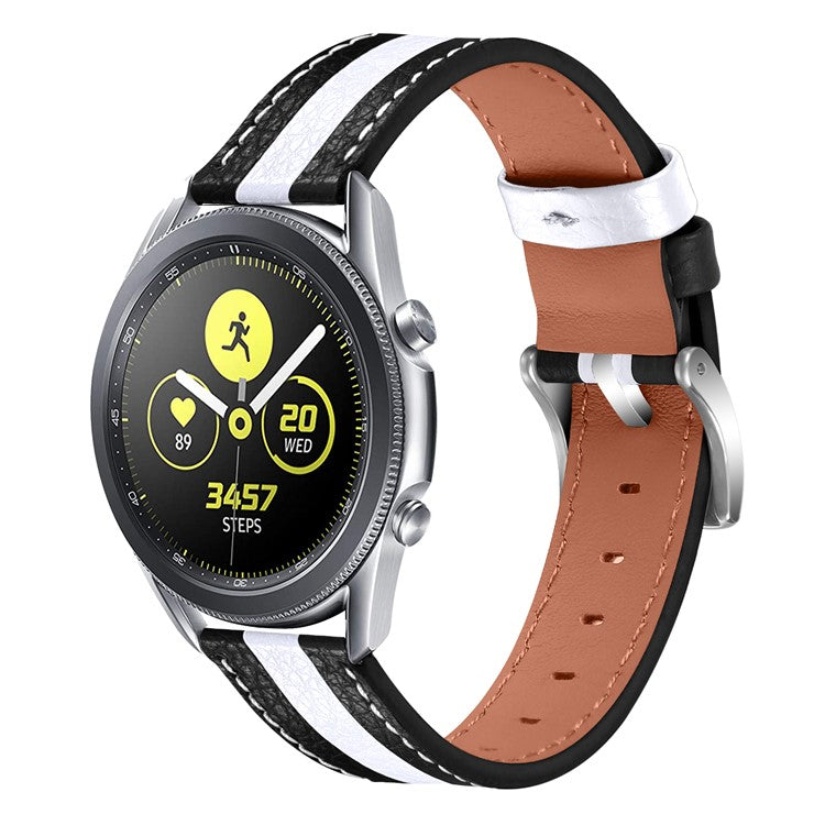 20mm Watch Strap for Samsung Galaxy Watch3 41mm/Watch 42mm Stylish Color Splicing Cowhide Leather Adjustable Watchband - Black/White