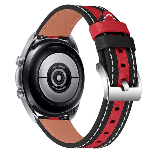 For Honor MagicWatch2 42mm Stitching Line Color Splicing Design Top Layer Cowhide Leather Replacement Watch Strap (20mm) - Black/Red