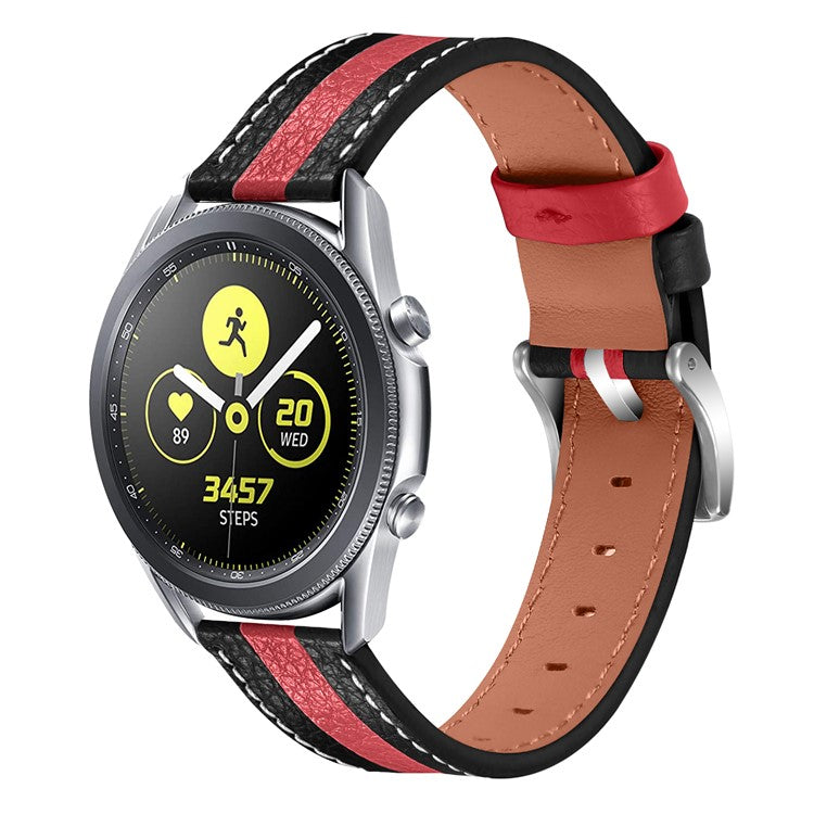For Honor MagicWatch2 42mm Stitching Line Color Splicing Design Top Layer Cowhide Leather Replacement Watch Strap (20mm) - Black/Red