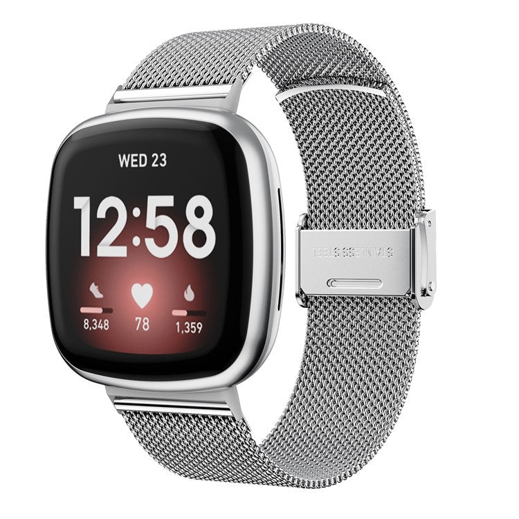For Fitbit Versa 3/Sense Stainless Steel Milanese Adjustable Wrist Strap Replacement Smart Watch Band - Silver