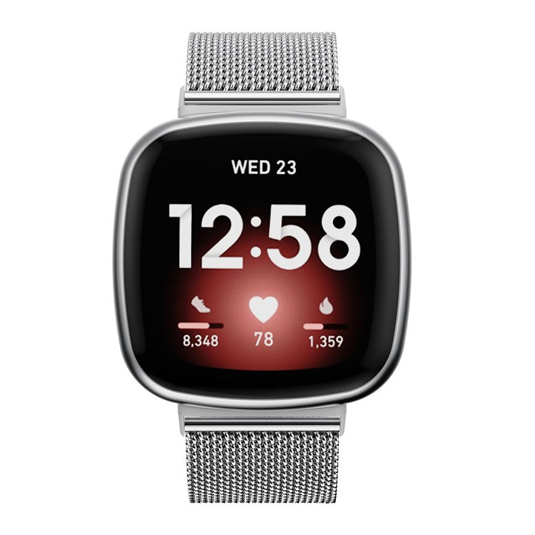 For Fitbit Versa 3/Sense Stainless Steel Milanese Adjustable Wrist Strap Replacement Smart Watch Band - Silver