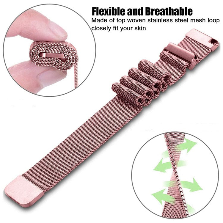 For Garmin Forerunner 245/Forerunner 645 Stainless Steel Magnetic Anti-sweat Milanese Mesh Wrist Strap Smart Watch Band (20mm) - Rose Pink
