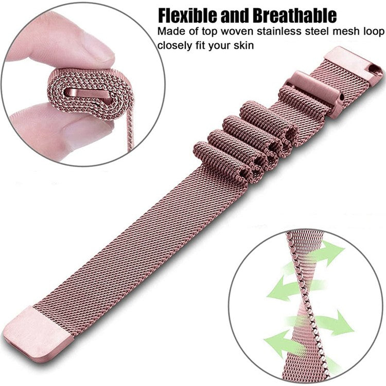 For Garmin Vivomove Luxe/GarminMove Luxe Stainless Steel Milanese Mesh Watch Strap Replace Magnetic Wrist Band (20mm) - Rose Pink