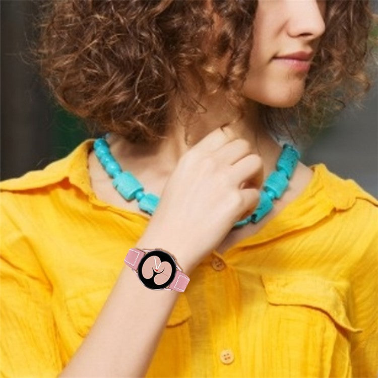 For Garmin Vivomove 3/Garminmove 3 20mm Universal Watch Strap Cowhide Leather Wrist Band Replacement Watchband - Pink