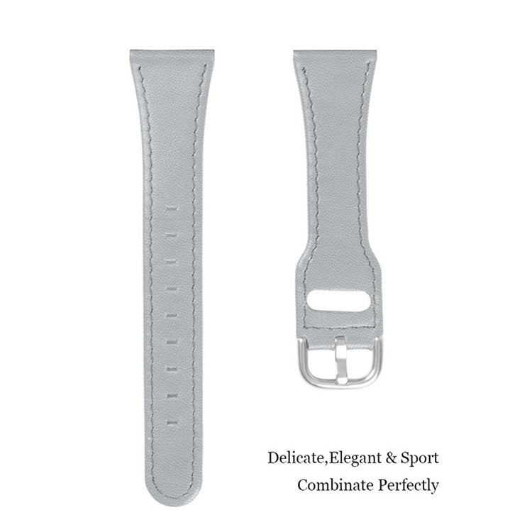For Garmin Vivoactive 4 Elegant Watch Strap with Stainless Steel Buckle Cowhide Leather Wrist Band (22mm) - Grey