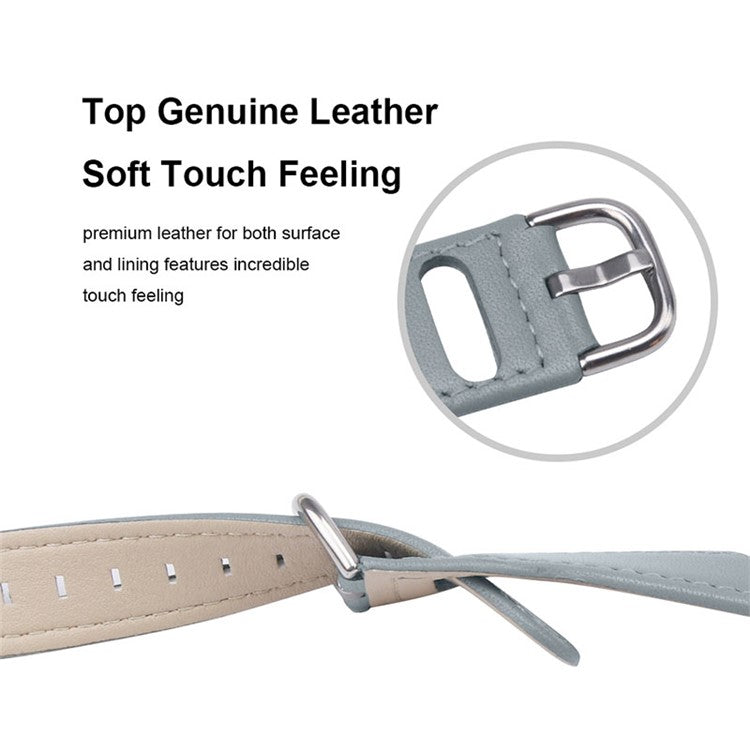 For Garmin Vivoactive 4 Elegant Watch Strap with Stainless Steel Buckle Cowhide Leather Wrist Band (22mm) - Grey
