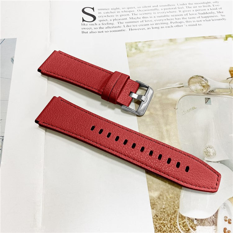 For Huawei Watch GT 2e/GT 2 46mm Stylish Cowhide Genuine Leather Double-sided Textured Watch Band Wrist Strap - Red
