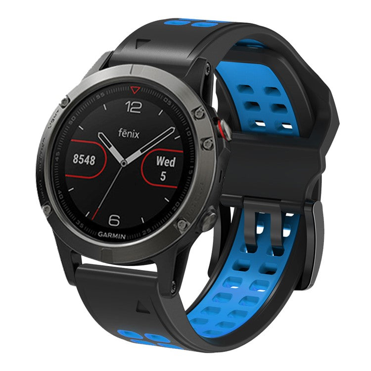 For Garmin Fenix 7X Dual-color Two Rows Holes Silicone Quick Release Watch Band Wrist Strap 26mm - Black/Blue