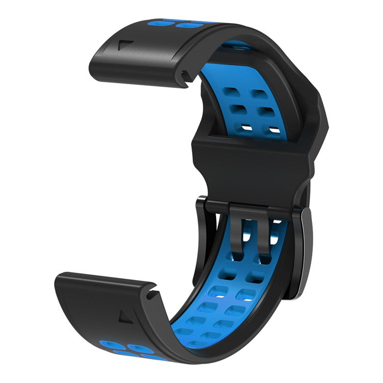 For Garmin Fenix 7X Dual-color Two Rows Holes Silicone Quick Release Watch Band Wrist Strap 26mm - Black/Blue