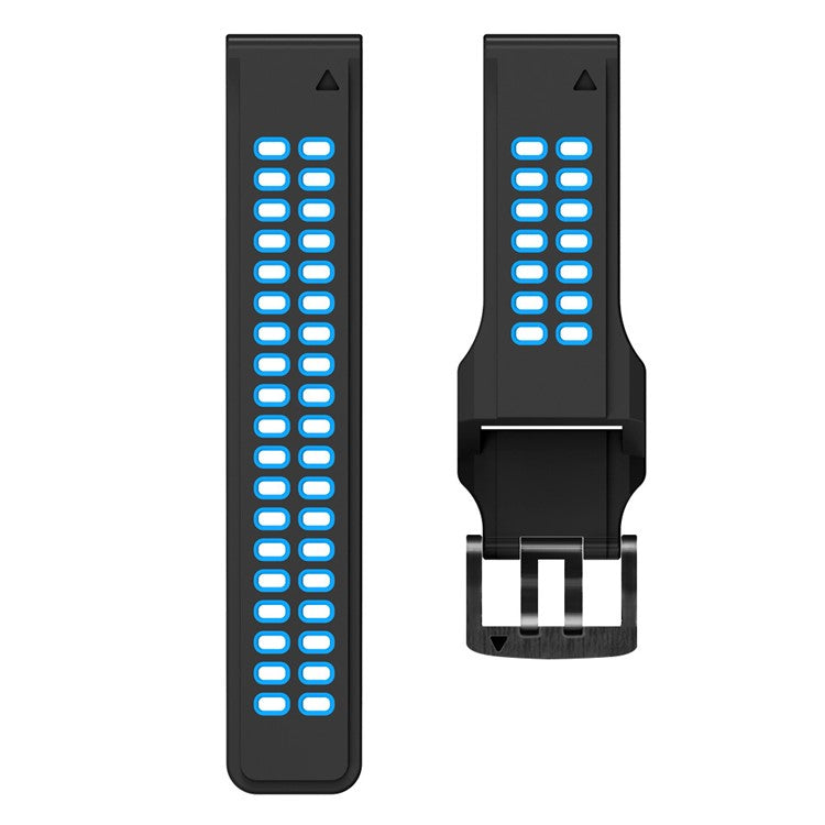 For Garmin Fenix 7X Dual-color Two Rows Holes Silicone Quick Release Watch Band Wrist Strap 26mm - Black/Blue