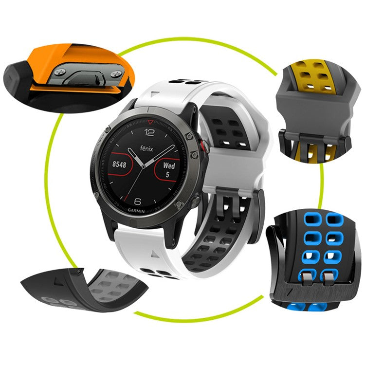 For Garmin Fenix 7X Dual-color Two Rows Holes Silicone Quick Release Watch Band Wrist Strap 26mm - Black/Blue
