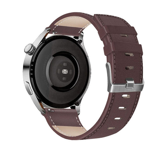 For HUAWEI Watch GT3/Samsung Galaxy Watch 46mm/Gear S3 Classic Leather Watch Band 22mm Universal Watch Strap with Buckle - Dark Brown