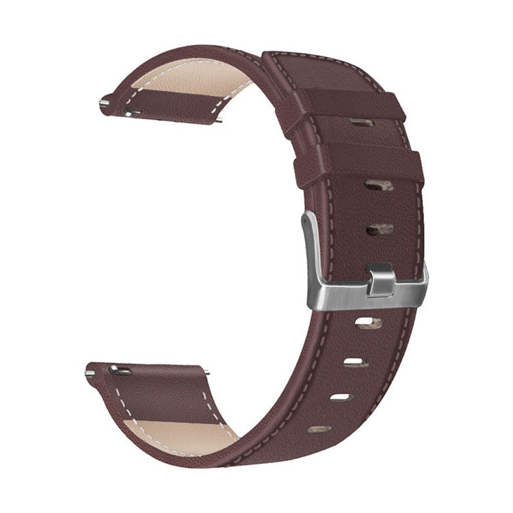 For HUAWEI Watch GT3/Samsung Galaxy Watch 46mm/Gear S3 Classic Leather Watch Band 22mm Universal Watch Strap with Buckle - Dark Brown