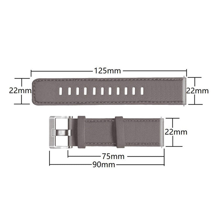 For HUAWEI Watch GT3/Samsung Galaxy Watch 46mm/Gear S3 Classic Leather Watch Band 22mm Universal Watch Strap with Buckle - Dark Brown