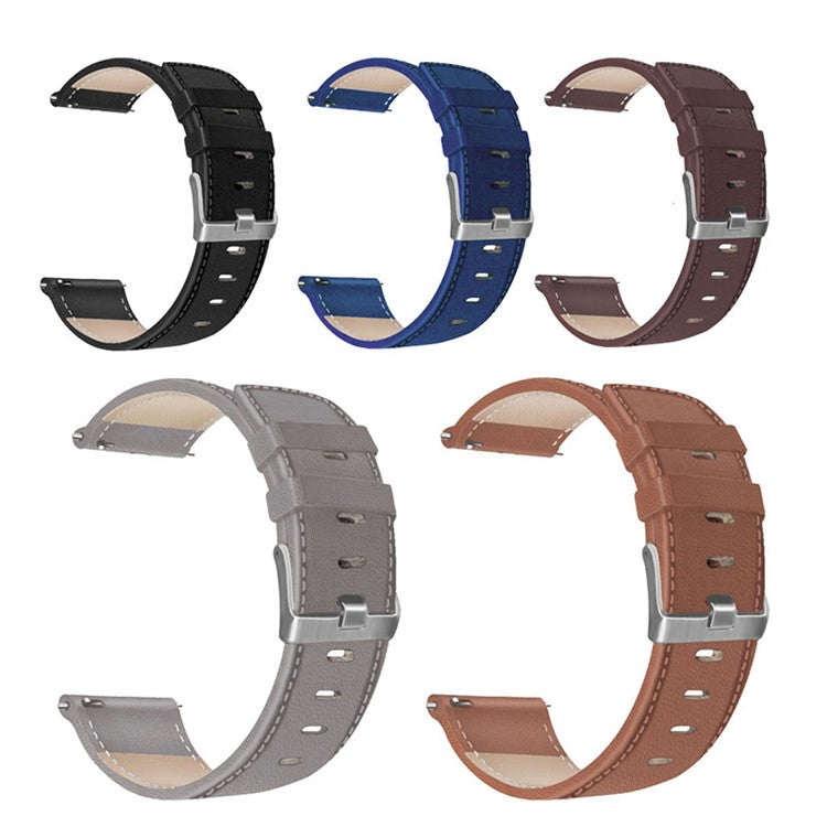 For HUAWEI Watch GT3/Samsung Galaxy Watch 46mm/Gear S3 Classic Leather Watch Band 22mm Universal Watch Strap with Buckle - Dark Brown