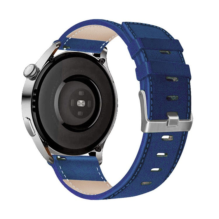 For HUAWEI Watch GT3/Samsung Galaxy Watch 46mm/Gear S3 Classic Leather Watch Band 22mm Universal Watch Strap with Buckle - Dark Blue