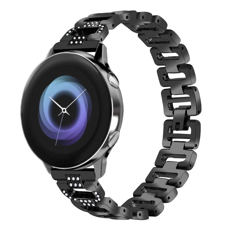 For Huawei Watch GT 2e Samsung Galaxy Watch 46mm Universal 22mm Rhinestone Decorative D-chain Watch Strap Stainless Steel Watchband - Black