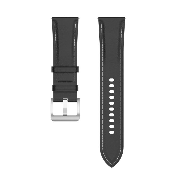 For Huawei Watch GT/Samsung Gear S3/Galaxy Watch 46mm Smart Watch Band 22mm Universal Stitching Line First Layer Cowhide Solid Color Strap - Black