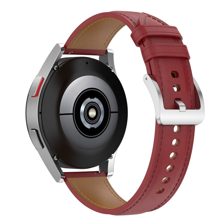 For Huawei Watch GT2/Samsung Galaxy Watch Active 20mm Universal Stitching Line First Layer Cowhide Solid Color Smart Watch Replacement Strap - Red