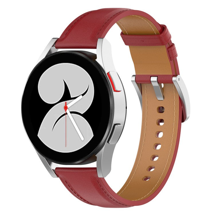 For Huawei Watch GT2/Samsung Galaxy Watch Active 20mm Universal Stitching Line First Layer Cowhide Solid Color Smart Watch Replacement Strap - Red