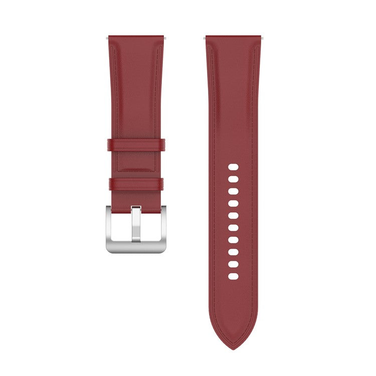 For Huawei Watch GT2/Samsung Galaxy Watch Active 20mm Universal Stitching Line First Layer Cowhide Solid Color Smart Watch Replacement Strap - Red