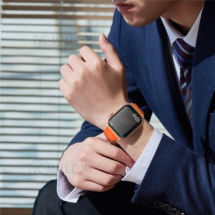For Apple Watch Series 10 42mm / 9 8 7 41mm / 6 5 4 SE SE (2022) SE (2023) 40mm / 3 2 1 38mm Double Rings Design Genuine Leather Smart Watch Band Wrist Strap - Orange
