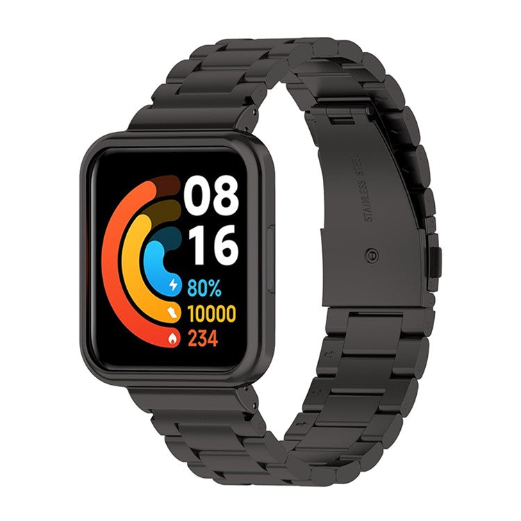 For Xiaomi Redmi Watch 2 Lite Three Beads Stainless Steel Replacement Wrist Strap with Watch Case - Black