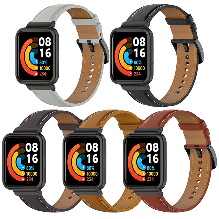For Xiaomi Redmi Watch 2 Lite Replacement Genuine Leather Strap Adjustable Watch Band - Grey