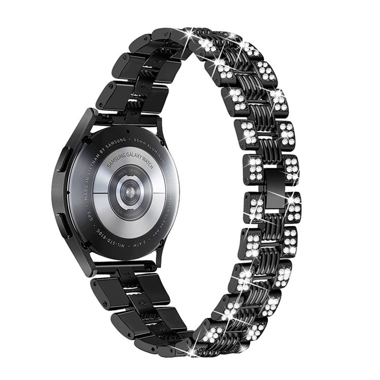 For Samsung Galaxy Watch4 Classic 42mm/46mm/Watch4 Active 40mm 44mm Zinc Alloy Watch Band Quick Release Watchband 20mm Replacement Strap with Rhinestone Decorated - Black