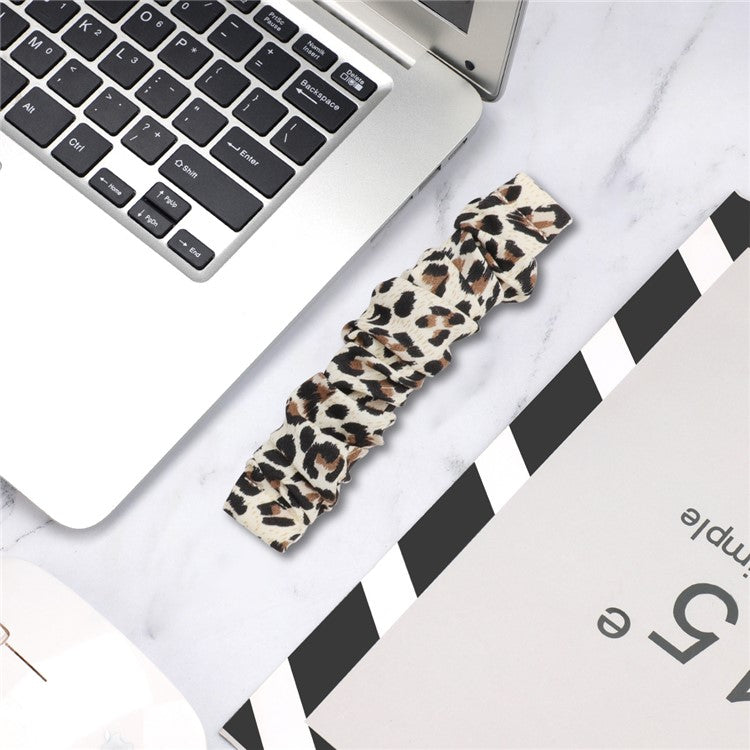 For Fitbit Versa/Versa 2/Versa Lite Elastic Watch Strap Hair Band Printed Fabric 22mm Watch Band Replacement Part - Yellow Leopard