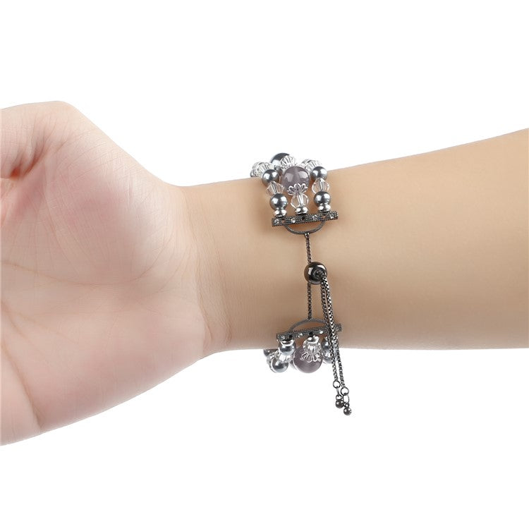 For Fitbit Versa/Versa 2/Versa Lite Fashion Agate Crystal Beads Slide Bracelet Watch Band Replacement for Women - Black