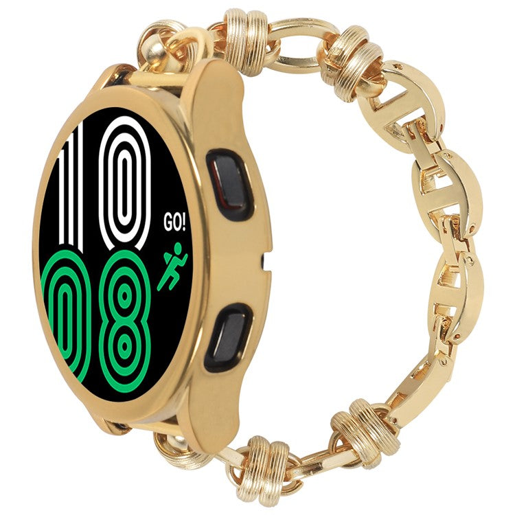 For Huawei Watch GT3 42mm/Samsung Galaxy Watch 4/4 Classic 20mm Universal Threaded Metal Chain Strap Replacement Watchband - Gold