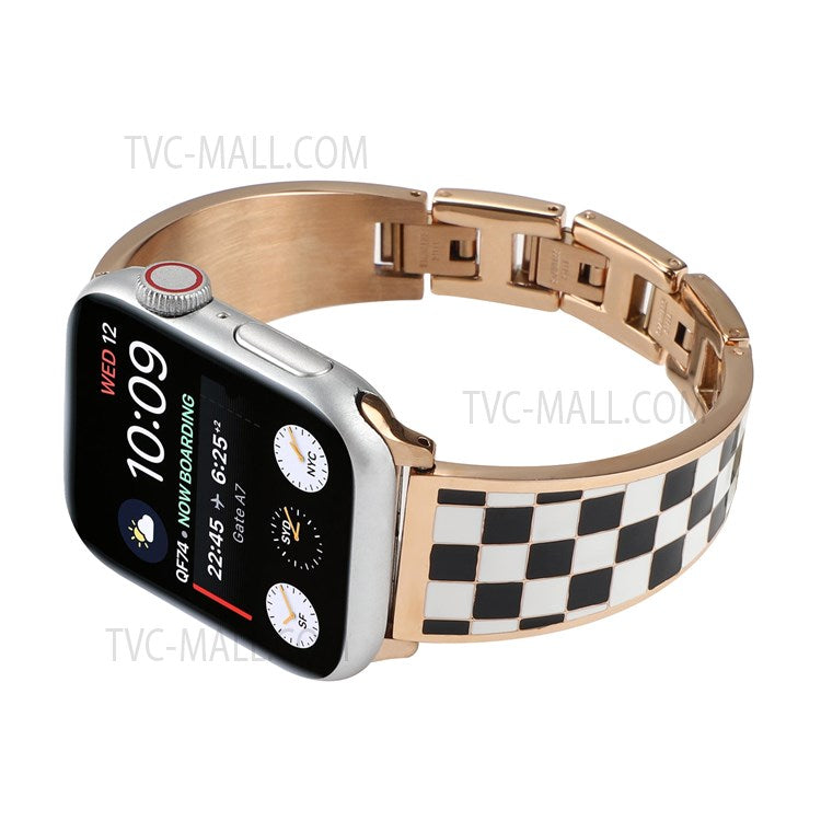 For Apple Watch Series 10 42mm / 9 8 7 41mm / 6 5 4 SE SE (2022) SE (2023) 40mm / 3 2 1 38mm Chain Splicing Stainless Steel Watchband Watch Strap - Black White Grid