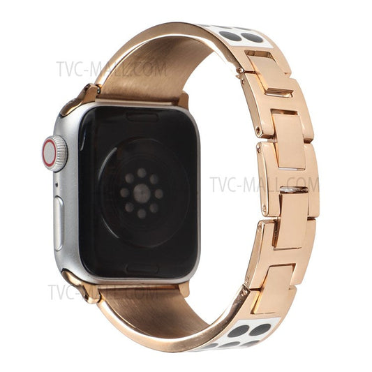 For Apple Watch Series 10 46mm / Ultra 2 Ultra 49mm / 9 8 7 45mm / SE (2023) SE (2022) SE 6 5 4 44mm / 3 2 1 42mm Chain Style Bracelet Stainless Steel Watchband Watch Strap - Black Spot