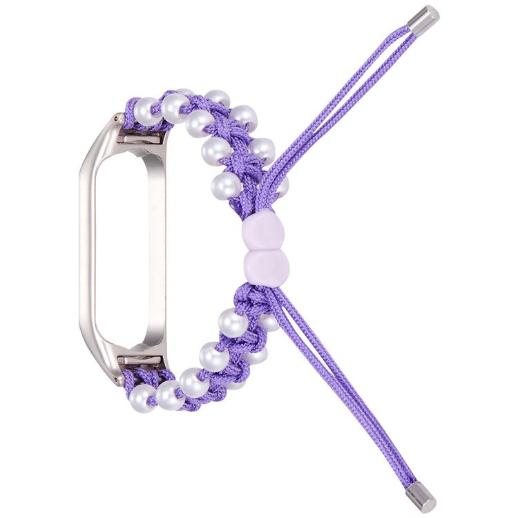For Xiaomi Mi Band 5/6 Stylish Beads Decor Replacement Wrist Band Drawstring Design Adjustable Nylon Rope Watch Strap - Purple