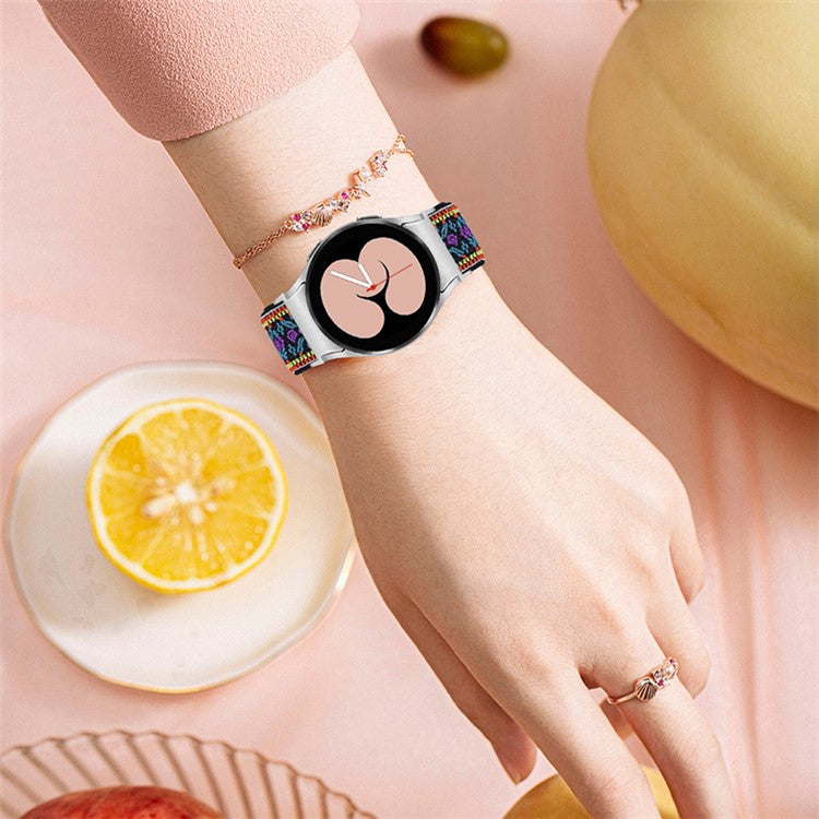 For Samsung Galaxy Watch4 Active 40mm/44mm / Watch4 Classic 42mm/46mm Elastic Woven Smart Watch Band Replacement Adjustable Wrist Strap - C