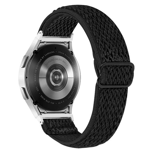 For Samsung Galaxy Watch4 Active 40mm/44mm / Watch4 Classic 42mm/46mm Replacement Strap Elastic Woven Adjustable Smartwatch Wrist Band - Black