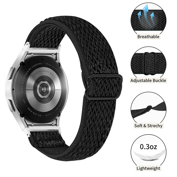 For Samsung Galaxy Watch4 Active 40mm/44mm / Watch4 Classic 42mm/46mm Replacement Strap Elastic Woven Adjustable Smartwatch Wrist Band - Black