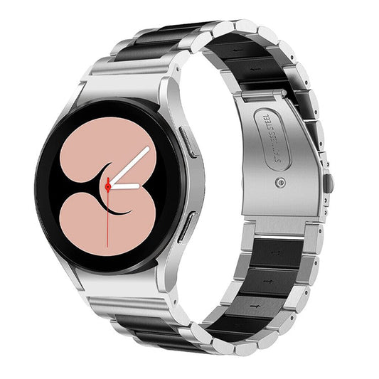For Samsung Galaxy Watch4 Active 40mm/44mm / Watch4 Classic 42mm/46mm Replacement Watchband 3 Beads Stainless Steel Wrist Strap - Silver/Black