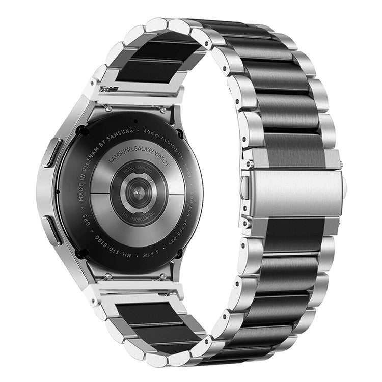 For Samsung Galaxy Watch4 Active 40mm/44mm / Watch4 Classic 42mm/46mm Replacement Watchband 3 Beads Stainless Steel Wrist Strap - Silver/Black