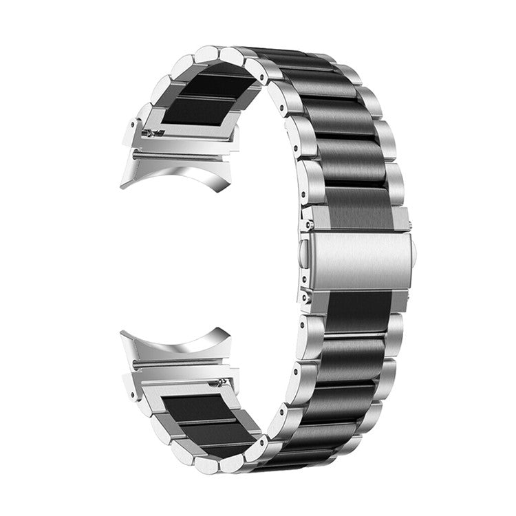 For Samsung Galaxy Watch4 Active 40mm/44mm / Watch4 Classic 42mm/46mm Replacement Watchband 3 Beads Stainless Steel Wrist Strap - Silver/Black