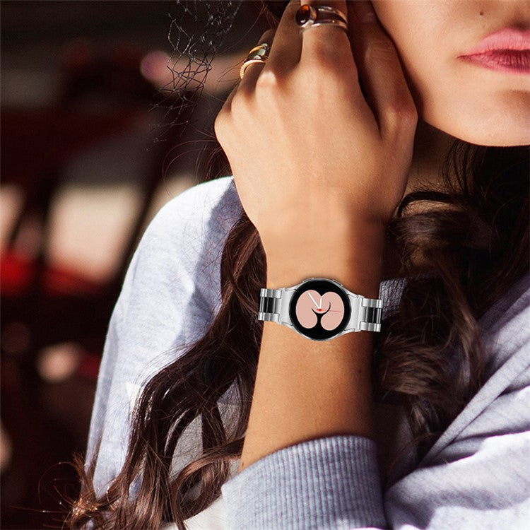 For Samsung Galaxy Watch4 Active 40mm/44mm / Watch4 Classic 42mm/46mm Replacement Watchband 3 Beads Stainless Steel Wrist Strap - Silver/Black