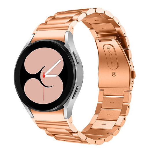For Samsung Galaxy Watch4 Active 40mm/44mm / Watch4 Classic 42mm/46mm Replacement Watchband 3 Beads Stainless Steel Wrist Strap - Rose Gold