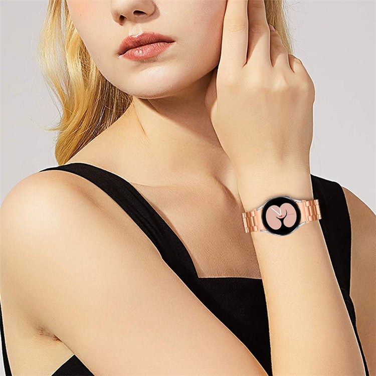 For Samsung Galaxy Watch4 Active 40mm/44mm / Watch4 Classic 42mm/46mm Replacement Watchband 3 Beads Stainless Steel Wrist Strap - Rose Gold