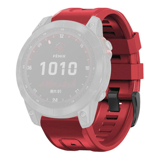 For Garmin Fenix 7 Soft Silicone Adjustable Watch Band Replacement Wrist Strap with Buckle - Dark Red