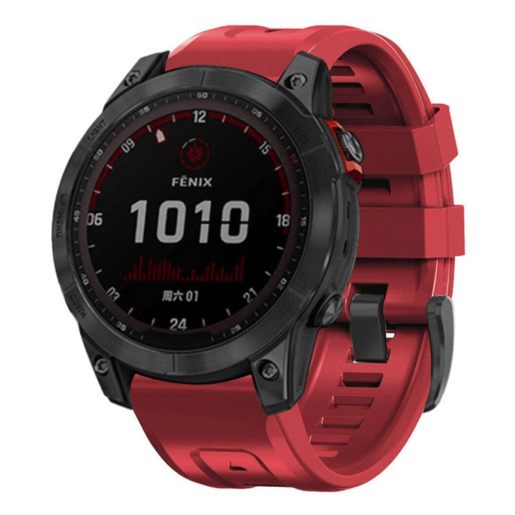For Garmin Fenix 7 Soft Silicone Adjustable Watch Band Replacement Wrist Strap with Buckle - Dark Red